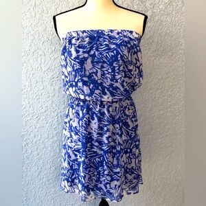 Express cornflower blue & white strapless dress